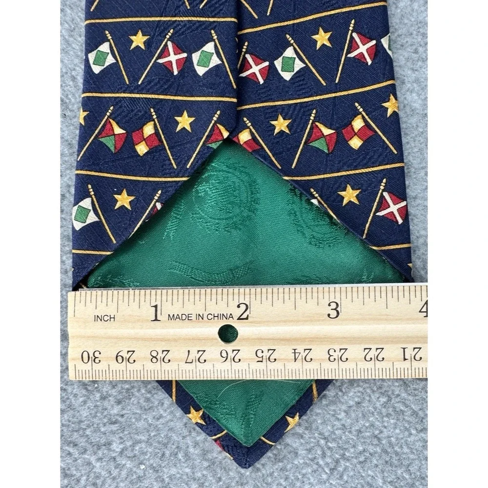 Tommy‎ Hilfiger Nautical Flags 100% Silk Necktie Navy Blue Sailing Maritime Tie